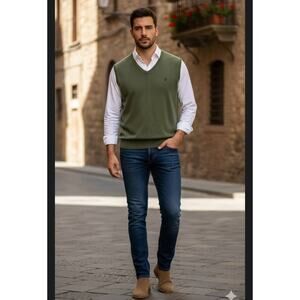 POLO RALPH LAUREN 100% Pima Cotton Sweater Vest Men’s XLT Green V-Neck Red Pony